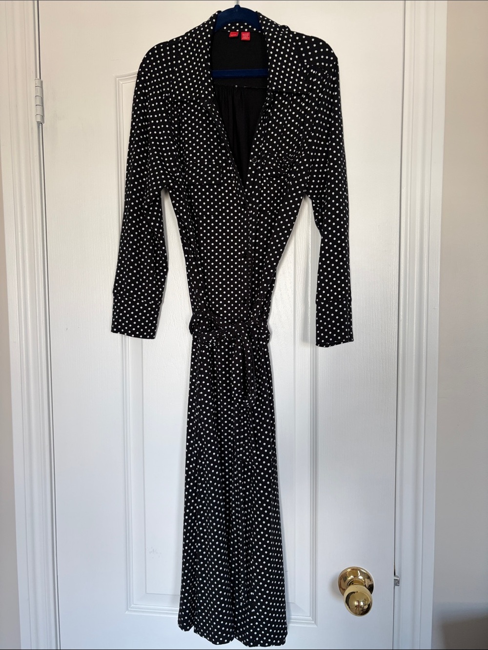 Esprit Black and White Polka Dot Long Sleeve Wrap Dress